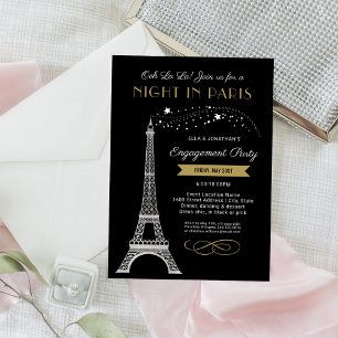 Invitation Nuit à Paris Tour Eiffel Gold Engagement Party