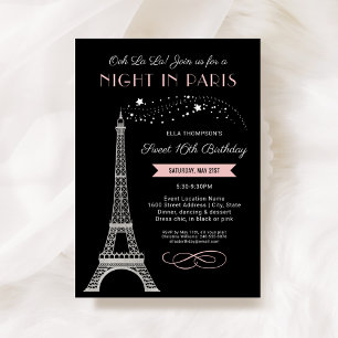 Invitation Nuit à Paris Tour Eiffel Sweet 16 Anniversaire