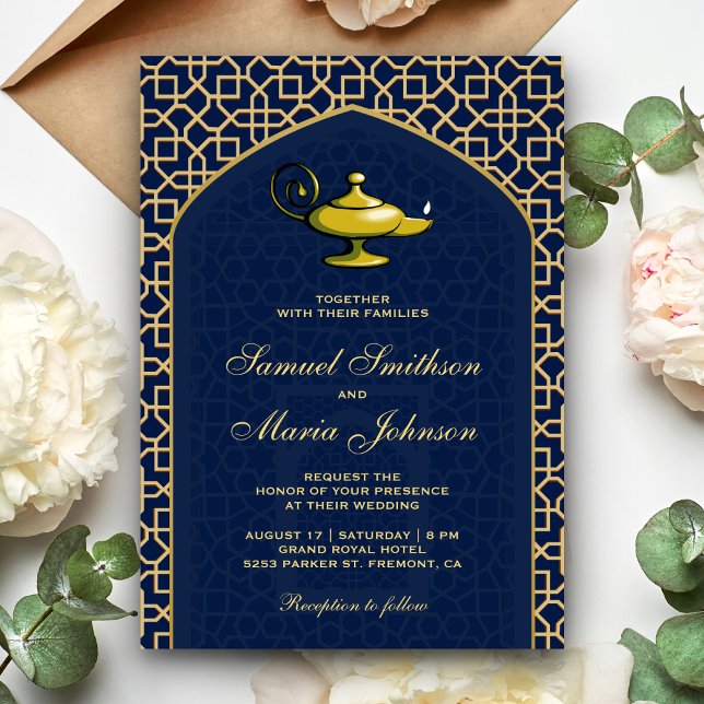 Invitation Nuit Arabes Lampe Magique Bleue Mariage (Créateur téléchargé)