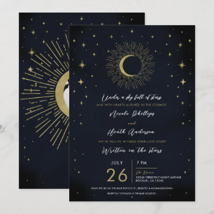 Invitation Nuit aux étoiles dorées Soleil céleste Éclatement 