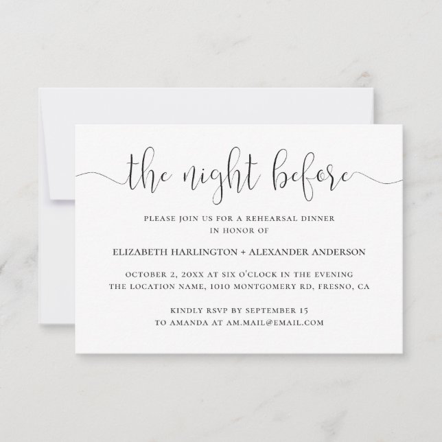 Invitation Nuit avant. Dîner de répétition noir et blanc (Devant)