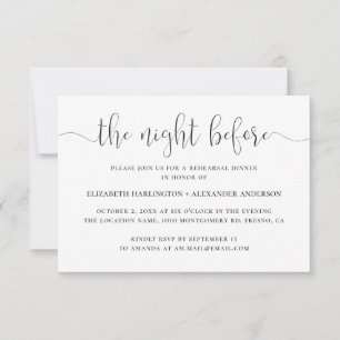 Invitation Nuit avant. Dîner de répétition noir et blanc