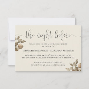 Invitation Nuit avant. Élégant dîner de répétition floral dou