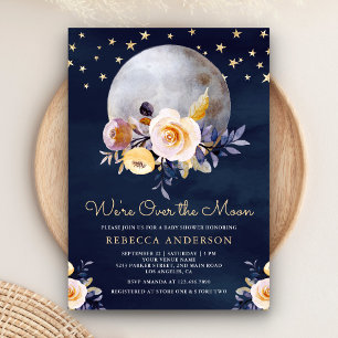 Invitation Nuit Bleue Marine Bohème Florale Baby Shower Terre