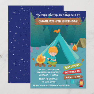 Invitation Nuit Camping Anniversaire Fête Red Hair Boy Invita