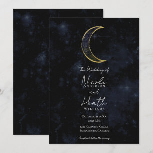 Invitation Nuit Céleste Lune Noire Or Étoile Mariage