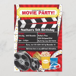 Invitation Nuit de cinéma Hollywood Clapper Anniversaire