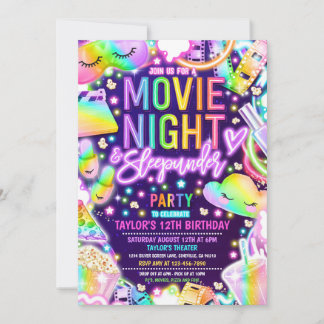 Invitation Nuit de cinéma Sleepunder Neon Rainbow Anniversair