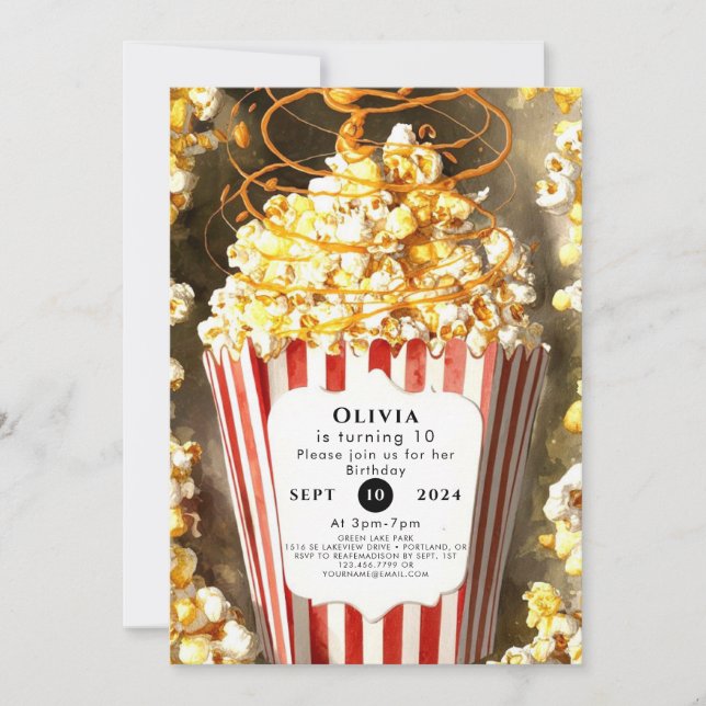 Invitation Nuit de cinéma Whimsal Popcorn Anniversaire (Devant)