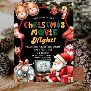 Invitation Nuit de film de Noël rétro amusant noir et rouge