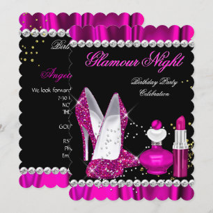 Invitation Nuit de Glitter Glamour Rose Profond Or Noir Soiré