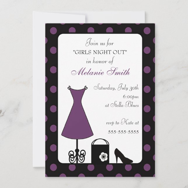 Invitation Nuit de la fille noire violet Polka Dot (Devant)