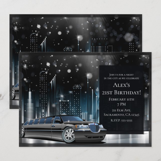 Invitation Nuit de Limo Bleu et Noir dans la ville fête d'ann (Devant / Derrière)