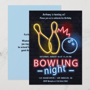 Invitation Nuit de Neon Bowling fête d'anniversaire
