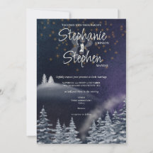 Nuit d'hiver & Pine Tree Moderne Aquarelle Mariage