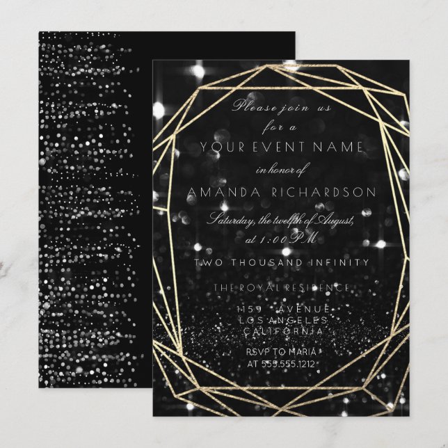 Invitation Nuit étincelante Nuit nuptiale Noir Diamond Glitte (Devant / Derrière)