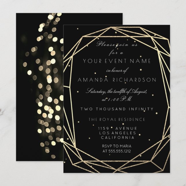 Invitation Nuit étincelante Nuit nuptiale Noir Diamond Minima (Devant / Derrière)