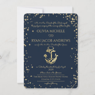 Invitation Nuit étoile Ancre nautique Plage Mariage