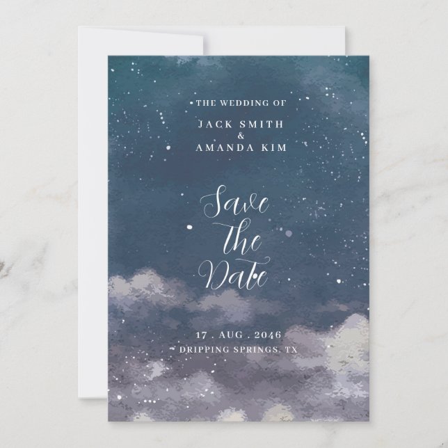 Invitation nuit étoile mariage lune Enregistrer la date (Devant)