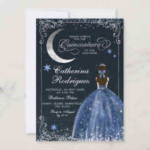 Invitation Nuit étoilée Quinceanera argent et bleu foncé