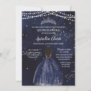 Invitation Nuit étoilée Quinceañera Brun Princesse Bleu marin