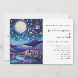 Invitation Nuit lunaire Big Moon Mariage paysage