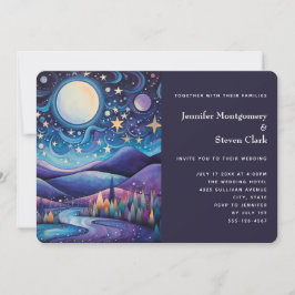 Invitation Nuit lunaire Big Moon Mariage paysage