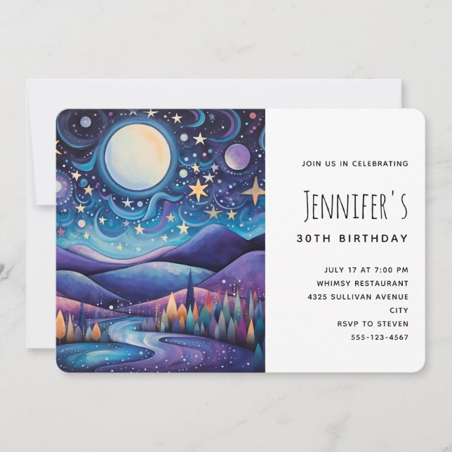 Invitation Nuit lunaire Big Moon Paysage Anniversaire (Devant)