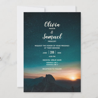 Invitation Nuit moderne Sky Mountain Galaxy Sunrise Mariage