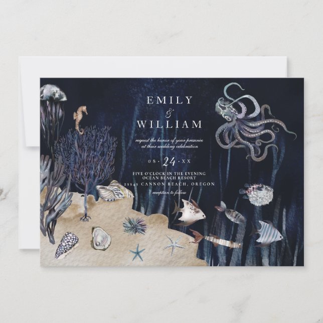 Invitation Nuit Moody Under the Sea Ocean Beach Mariage (Devant)
