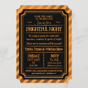 Invitation Nuit terrible éffrayante orange et noire de