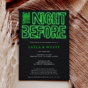 Invitation Nuit verte rétro néon avant le dîner de répétition