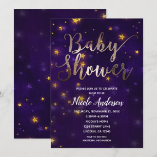 Invitation Nuit violet et or sous le Baby shower des étoiles