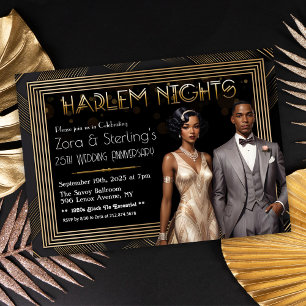 Invitation Nuits de Harlem Mariage Anniversaire Afro-Américai