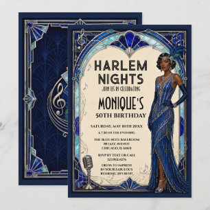 Invitation Nuits de Harlem Roaring 20s Blue Saphir Âge du Jaz