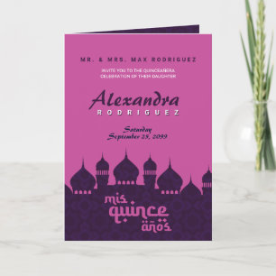 Invitation Nuits violettes et roses chaudes Quinceañera