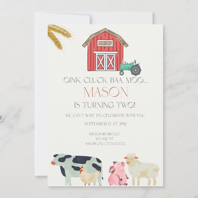 Invitation numérique Oink Cluck Baa Moo (Devant)