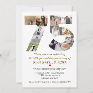 Invitation Numéro 75 Anniversaire du Mariage photo personnali