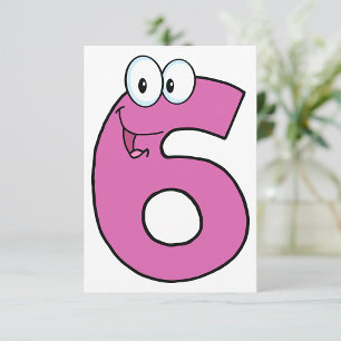Invitation Numéro de dessin 6 amusant violet souriant six