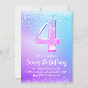 Invitation Numéro de glace blanc paillettes fille anniversair