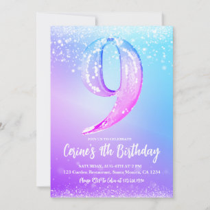 Invitation Numéro de glace blanc paillettes Fille Neuf Annive