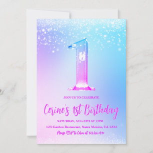 Invitation Numéro de glace paillettes blanches Fille Premier