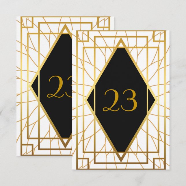 Invitation Numéro de table, Gatsby le Magnifique, élégant, or (Devant / Derrière)