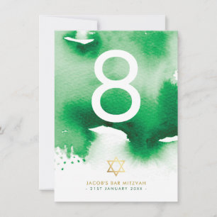 Invitation NUMÉRO DE TABLEAU Barre étoile Mitzvah aquarelle v