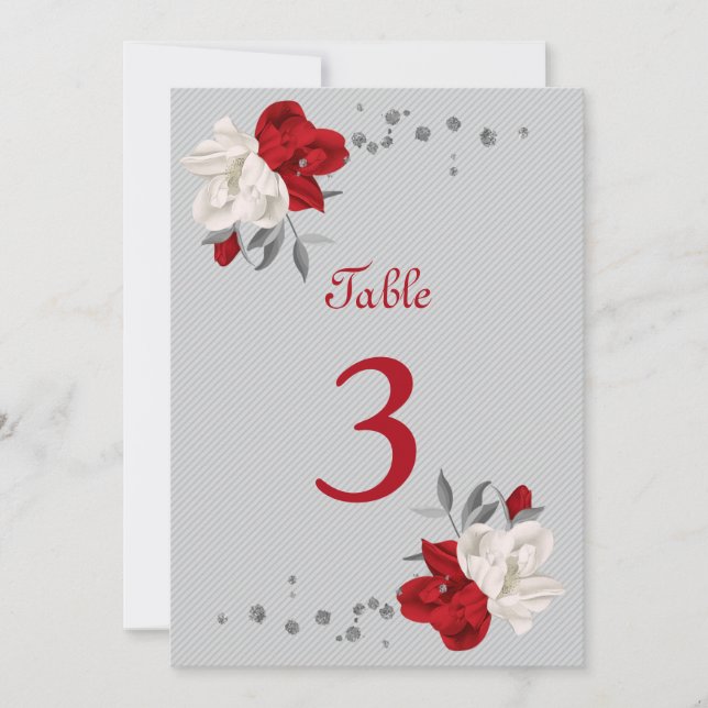 Invitation numéro de tableau des fleurs rouges et blanches (Devant)