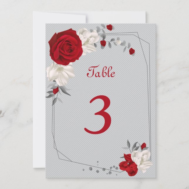 Invitation numéro de tableau des fleurs rouges et blanches (Devant)