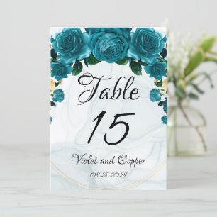 Invitation Numéro de tableau du Mariage Ethérée Or Turquoise
