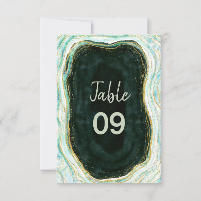 Invitation Numéro de tableau du Mariage turquoise Vert & Or A (Devant)