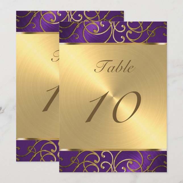 Invitation Numéro de tableau Élégant Violet et Filigree or (Devant / Derrière)