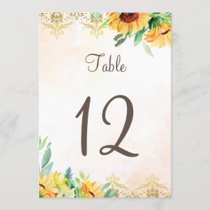 Invitation Numéro de tableau mariage de tournesols floraux